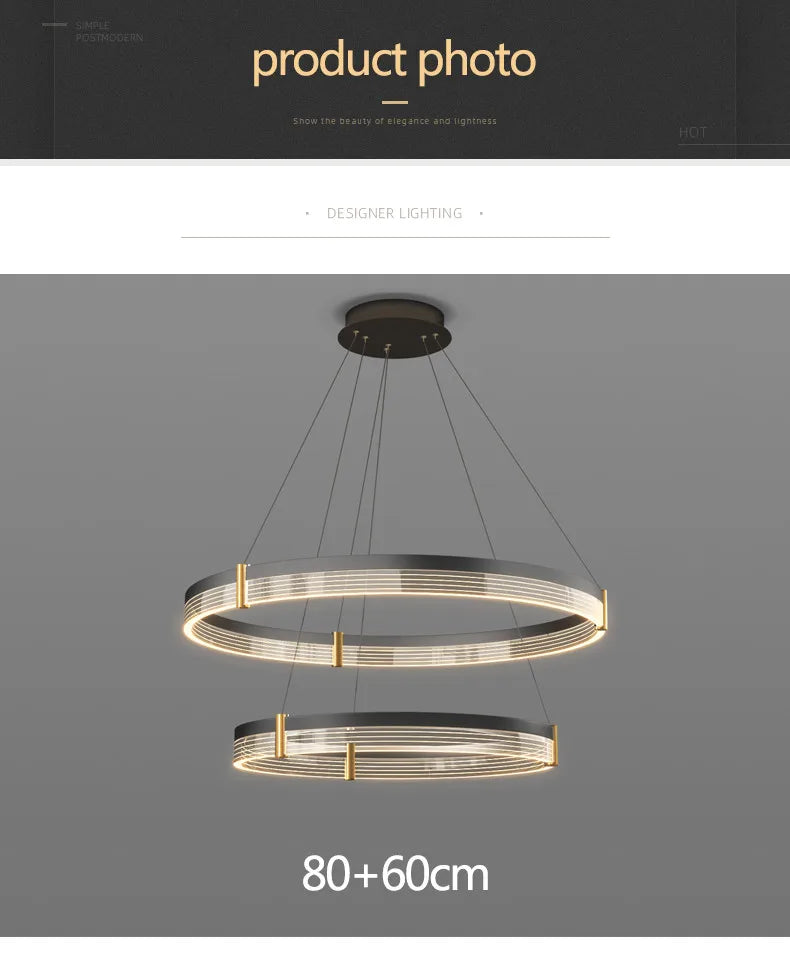 Nordic LED Ring Light Chandelier | Adjustable Color Temperature 3-Layer Tidesmit