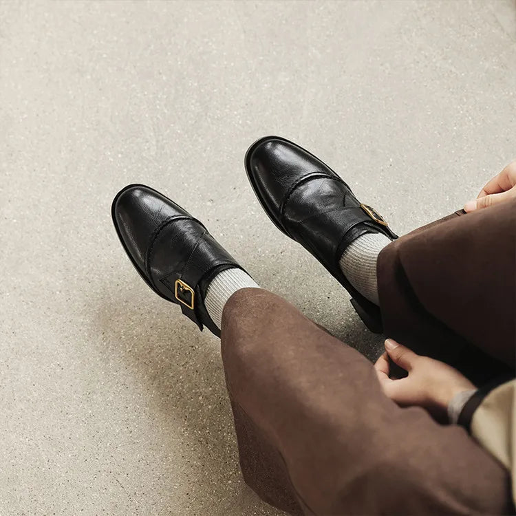 Genuine Leather Durable Breathable Loafers Comfortable Shoes Dress Style for Office and Daily Use with Buckle for Female