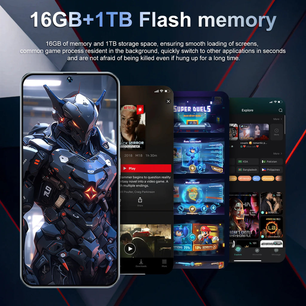 Android 14 5G Smartphone 7.3-inch 16GB RAM 1TB Storage Unlocked Mobile Tidesmit