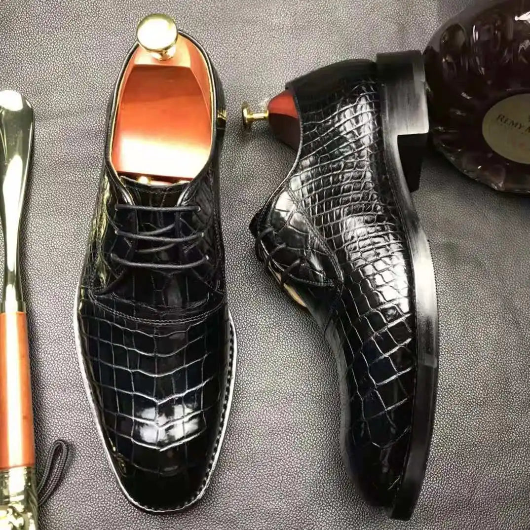 Goodyear Luxury Crocodile Leather Wedding Shoes Men Alligator Party Official Mens Shoes High Quality Classic Men's Dress Shoes