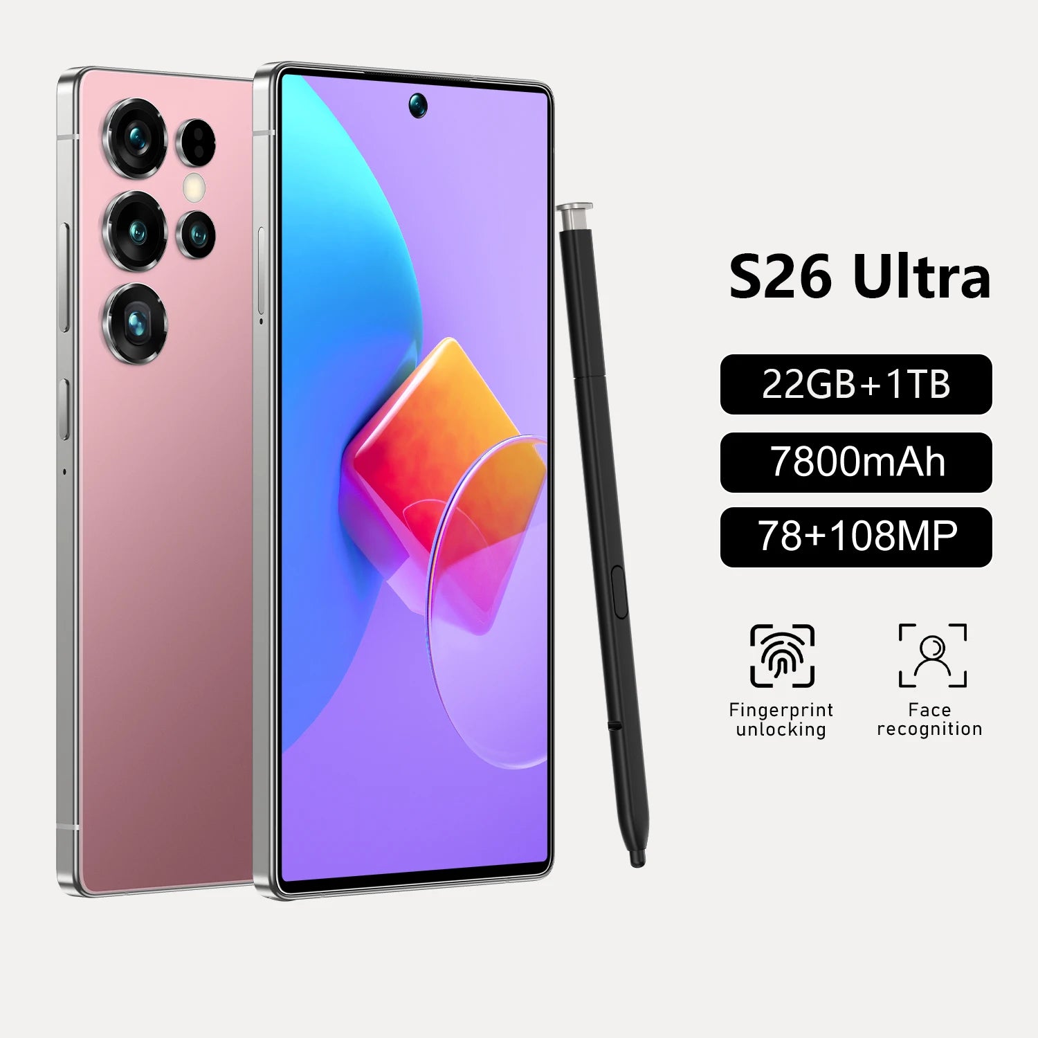 Android 14 5G Smartphone 7.3 Inch 22GB RAM 1TB Storage Pink 22GB 1TB Tidesmit