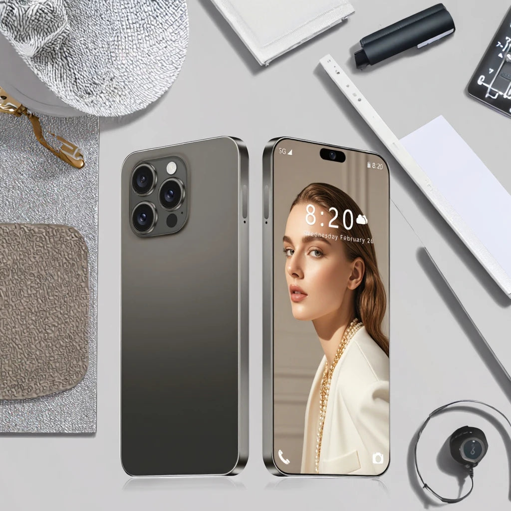 Close up view of the I16 Pro Max smartphone showing premium metal frame buttons and charging port details.