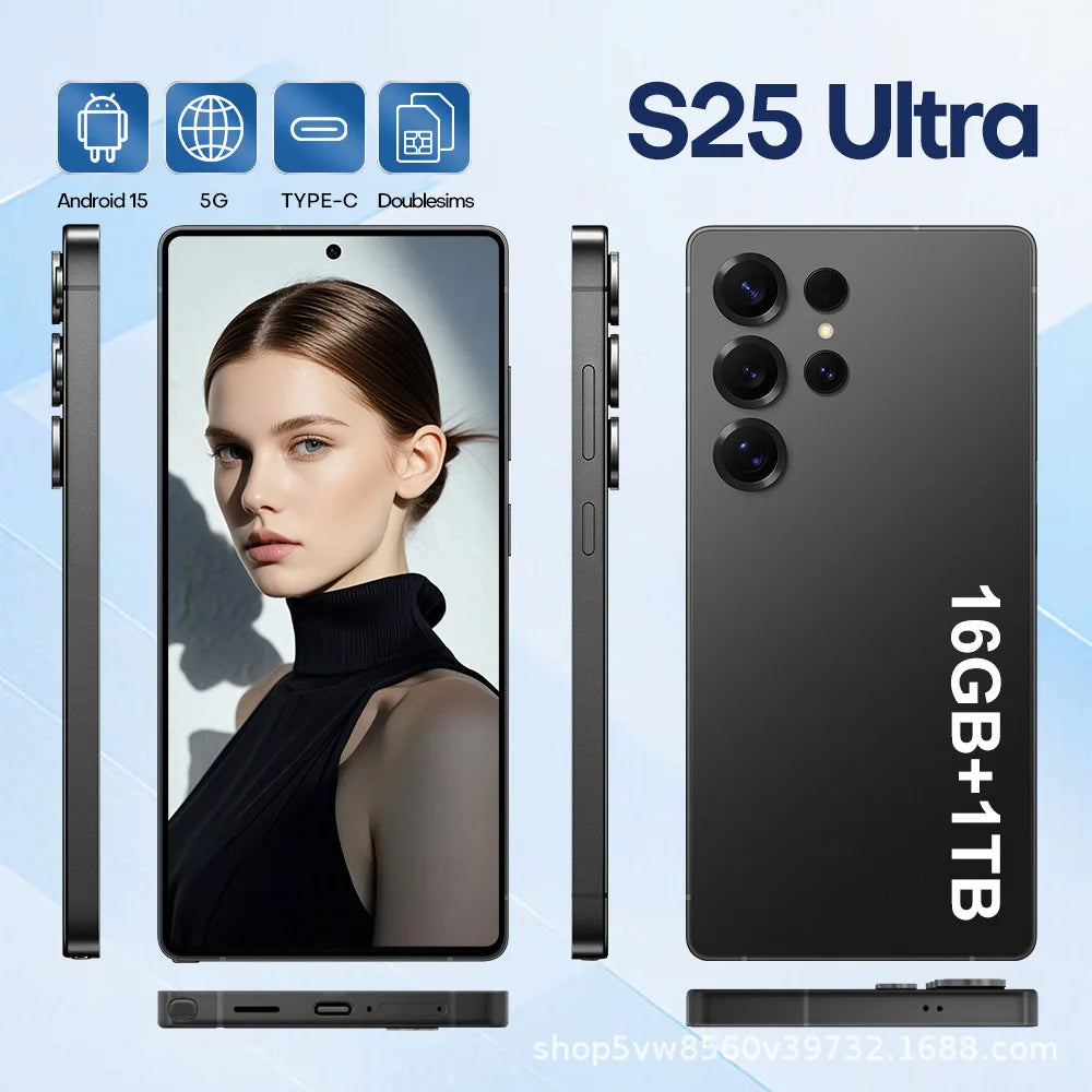 Tidesmit S25 Ultra Android 15 smartphone with 7800mAh battery dual SIM support and 4K display in sleek finish