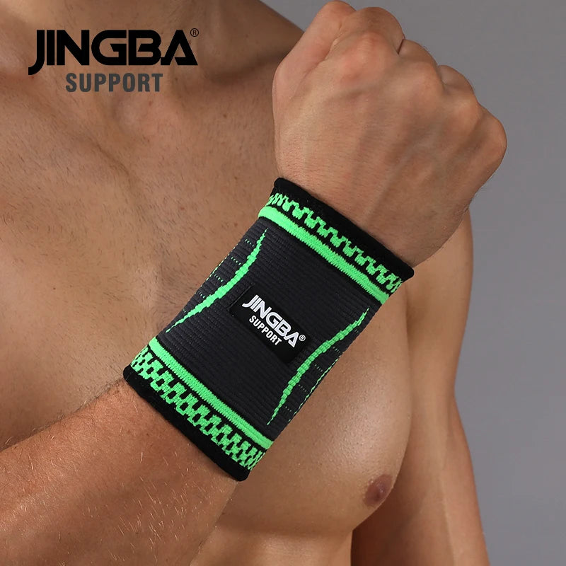 JINGBA Customized Elastic Nylon Knitting Wrist Support Wholesale Colorful Sports Wristband Brace Fitness Safety Product Green M Tidesmit