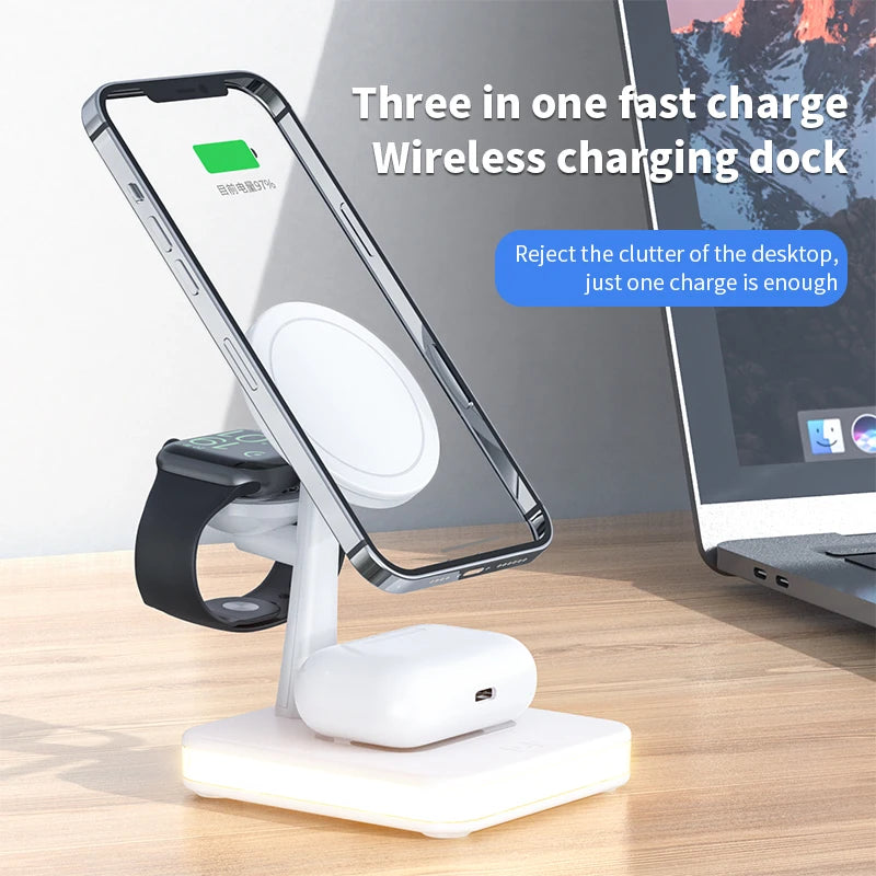Power bank charger-2024 Fast 15w Wireless Charging Stand With Led Night Light 4 In1 Wireless Charger Power Bank Station Custom Logo Dropshipping Tidesmit