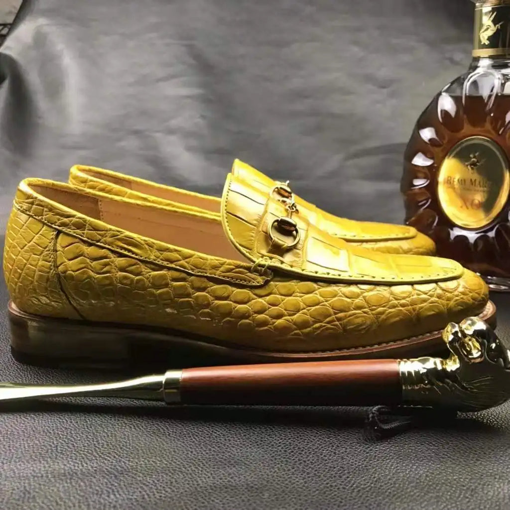 Wholesale High End Goodyear Men Loafers Dress Alligator Fashion Shoes Men Genuine Leather Crocodile Yellow Casual Men Shoes