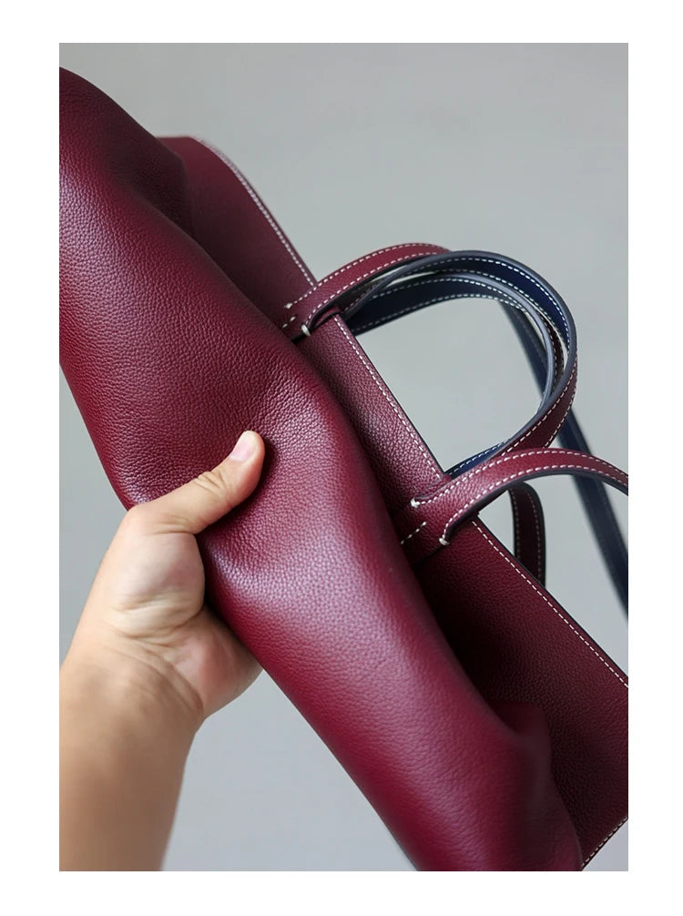 Women Luxury Genuine Leather Tote Soft Cowhide Handbag Two Sides Available Using Shoulder Bags Versatile And Durable