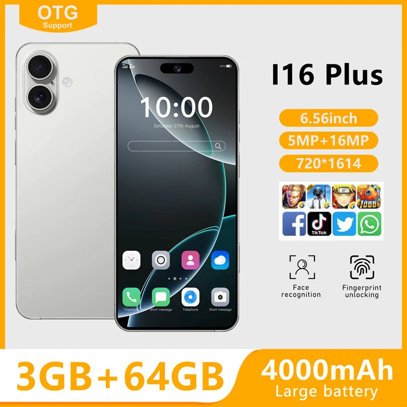 2025 New Android Low Price Unlocked I16 Plus Smart Phone Original Unlocked Celular Unlocked Mobile Phone Tidesmit