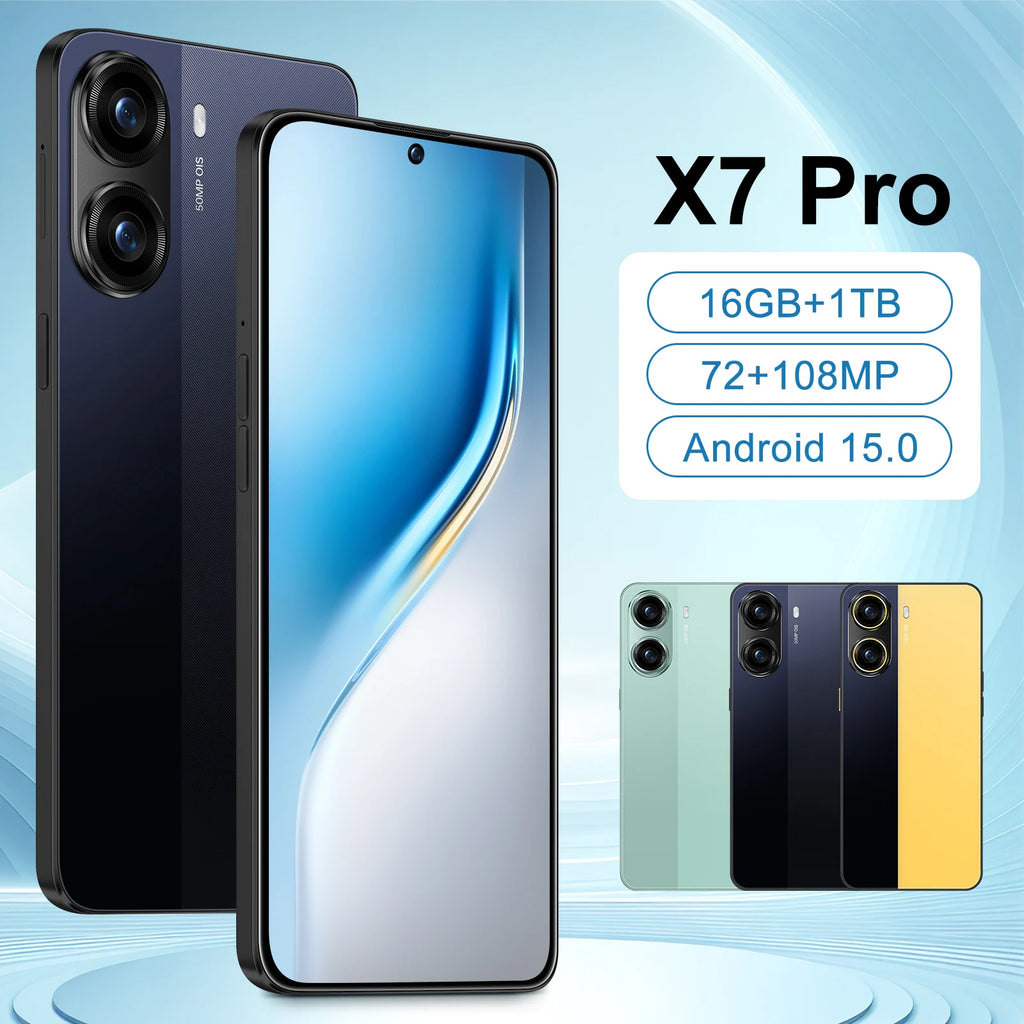 Tidesmit X7 Pro 5G smartphone with 7.3 inch display, 16GB RAM and 108MP camera in sleek modern finish