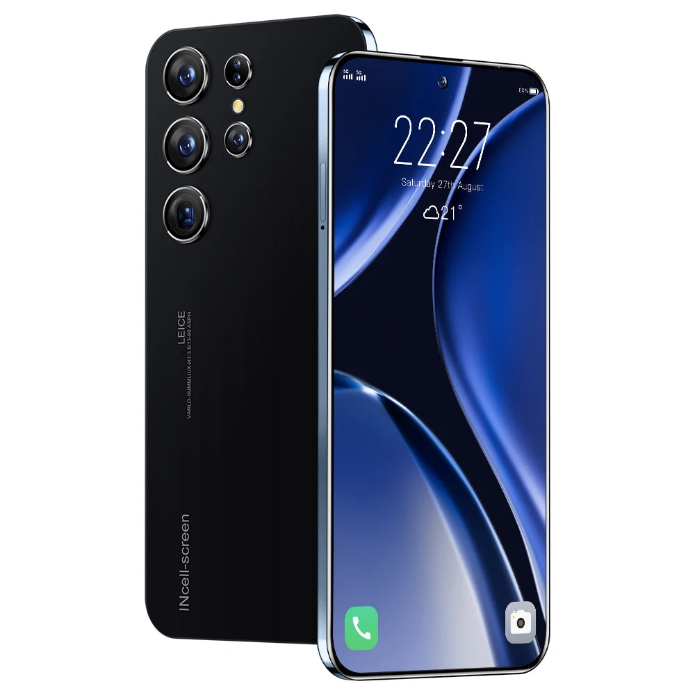 Samsung Galaxy S23 Ultra 5G smartphone showing front screen display from angle view