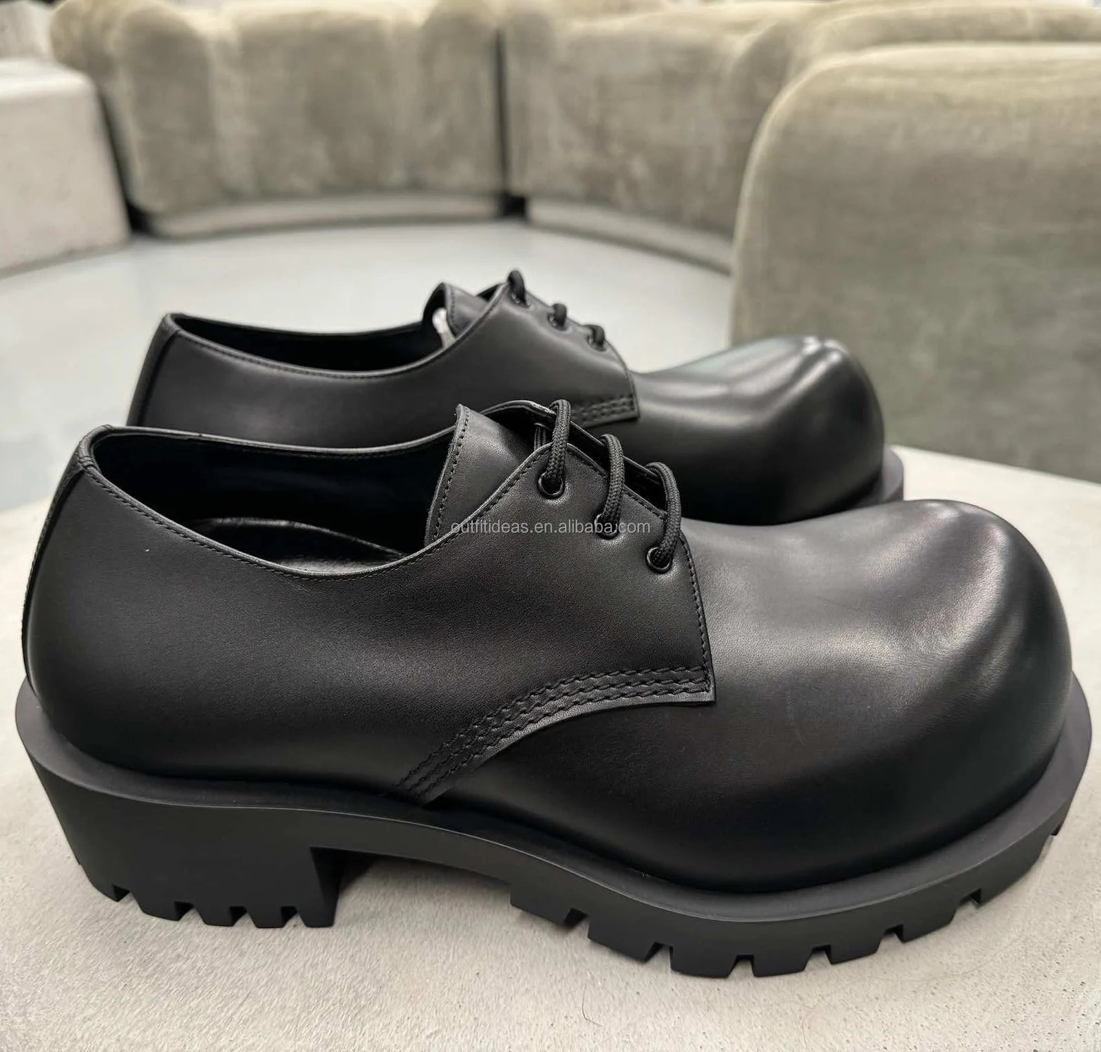 Top Quality Exaggerated Toe Calfskin Men Calf Leather Hummer Boots Derby Shoes Chunky Dress Shoes Men Black Hummer Derby Shoes