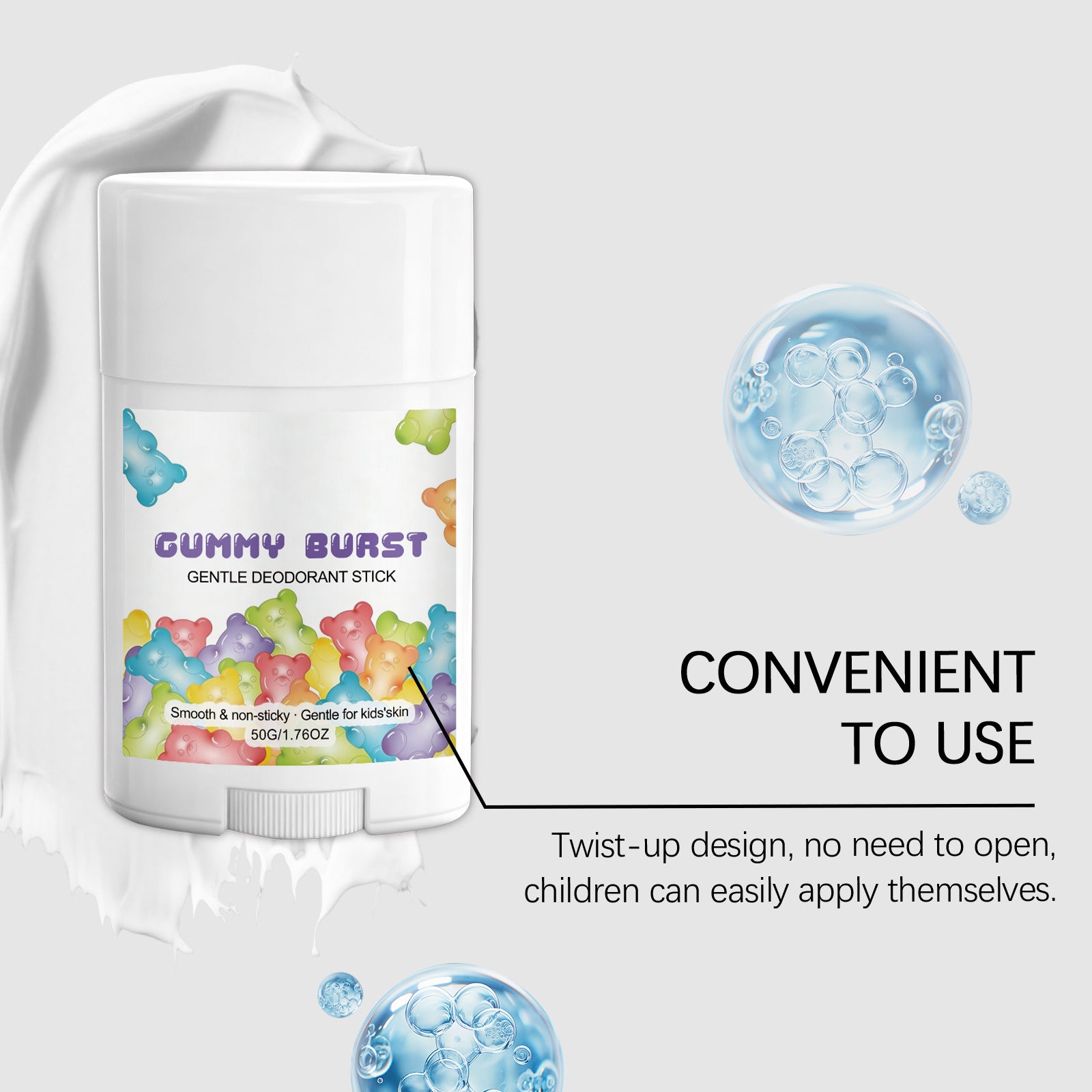 Tidesmit kids antiperspirant stick for sweat and body odor removal with long-lasting refreshing fragrance.