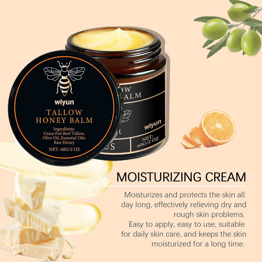 Organic Grass Fed Beef Tallow Balm Raw Honey Moisturizing Soft Improve Elasticity Long-Lasting Smooth Hydrating Cream Skin Care