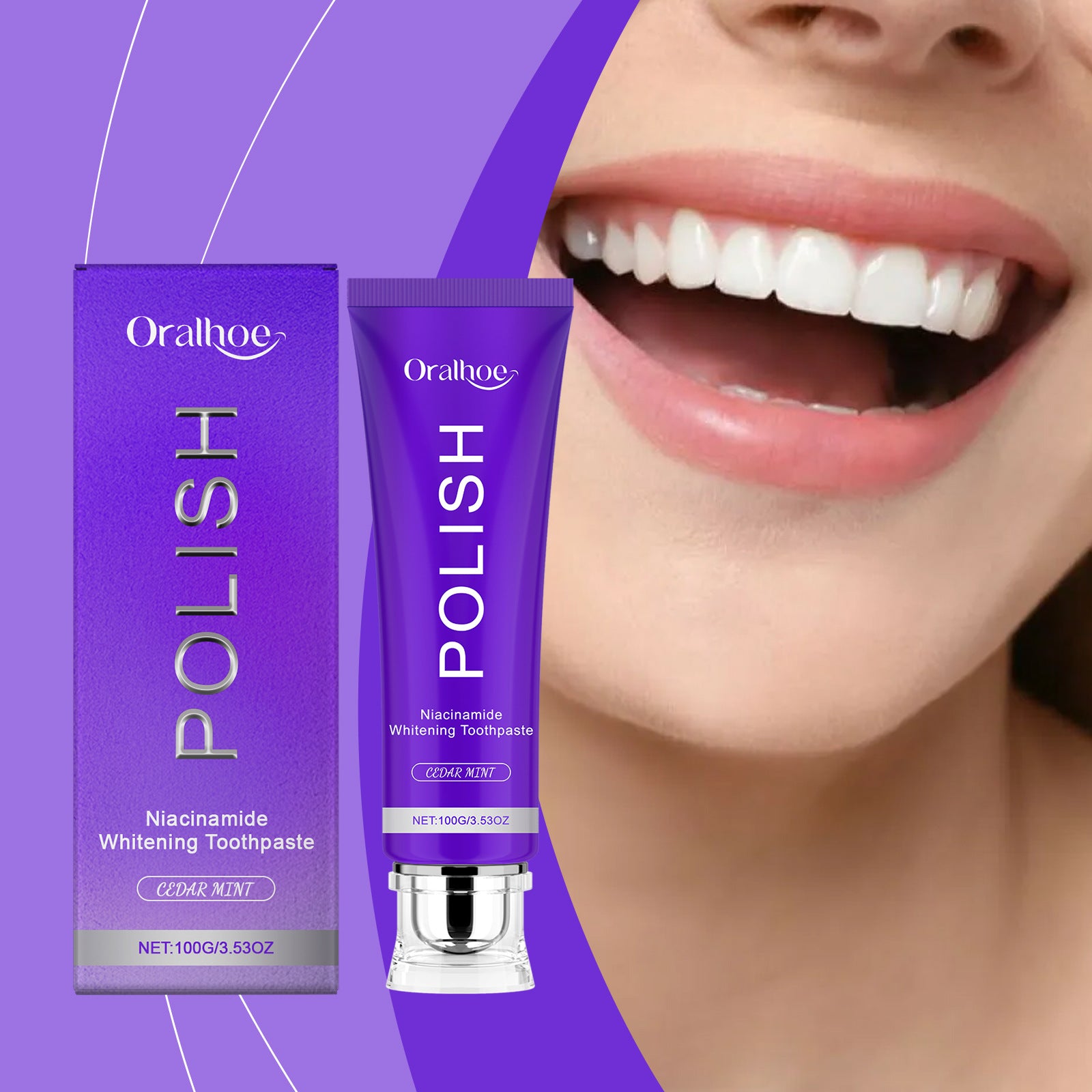 Tidesmit purple niacinamide teeth whitening toothpaste for plaque removal, gum health, and fresh breath.