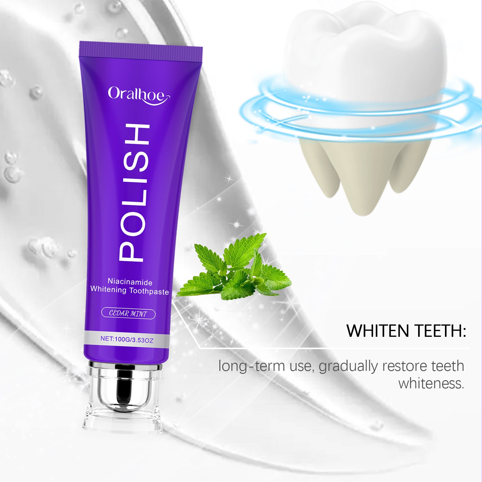 Tidesmit purple niacinamide whitening toothpaste for plaque removal, gum health, and fresh breath.