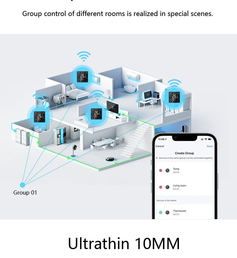 PSSRISE WiFi Thermostat Room Temperature Controller of Water Electric Floor Heating Gas Boiler Humidity Work with Googles Home