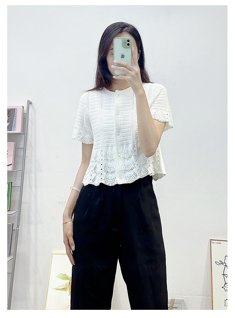 CHUJIE 2025 Summer 3-Piece French Style Set - Knit Maxi Dress + Sleeveless Top + Cover-Up, Pearl & Hollow Out, Viscose+Nylon