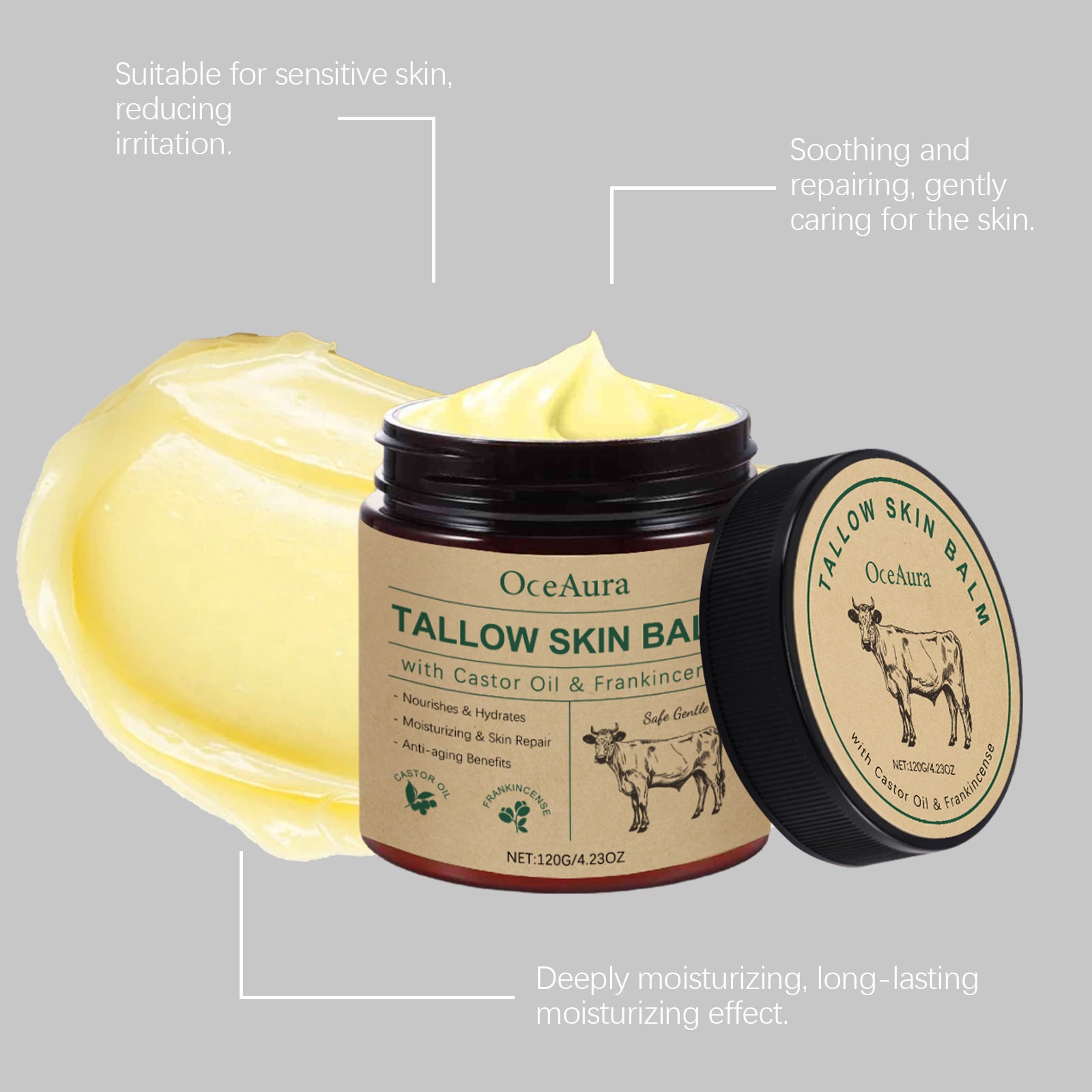 Beef Tallow Moisturizing Balm Wrinkle Remover Brightening Firming Smoothing Repair Fade Fine Lines Soft Facial Nourishing Cream