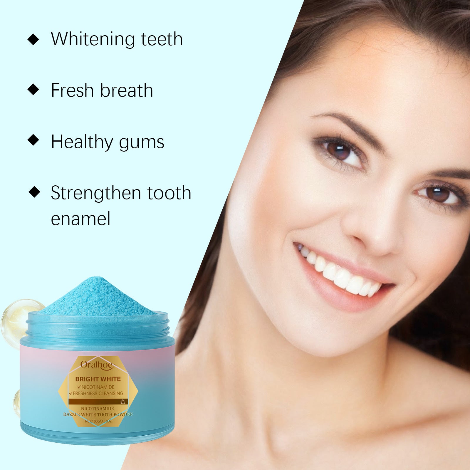 Tidesmit Niacinamide bleaching toothpaste for plaque removal, yellow stain reduction, and fresh breath.