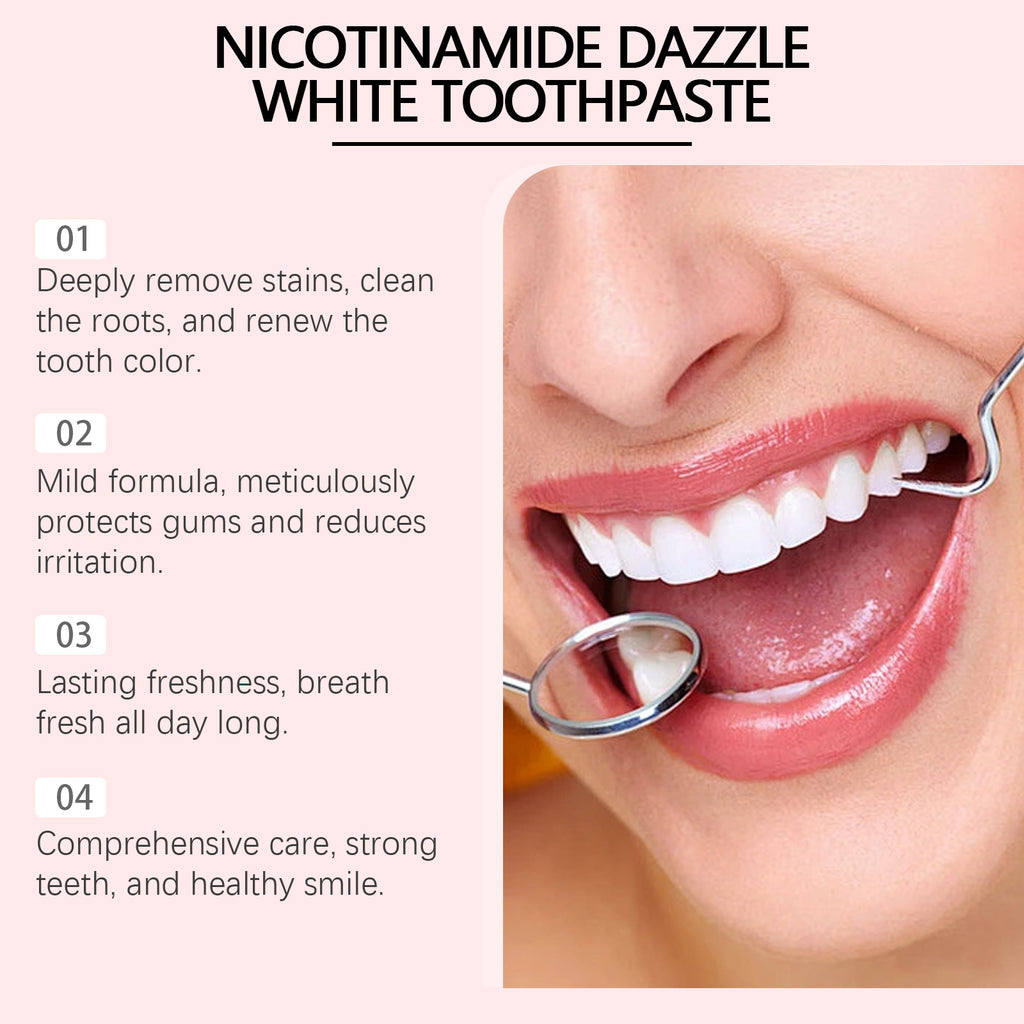 Tidesmit Niacinamide whitening toothpaste for plaque removal, stain cleaning, and fresh breath oral care.