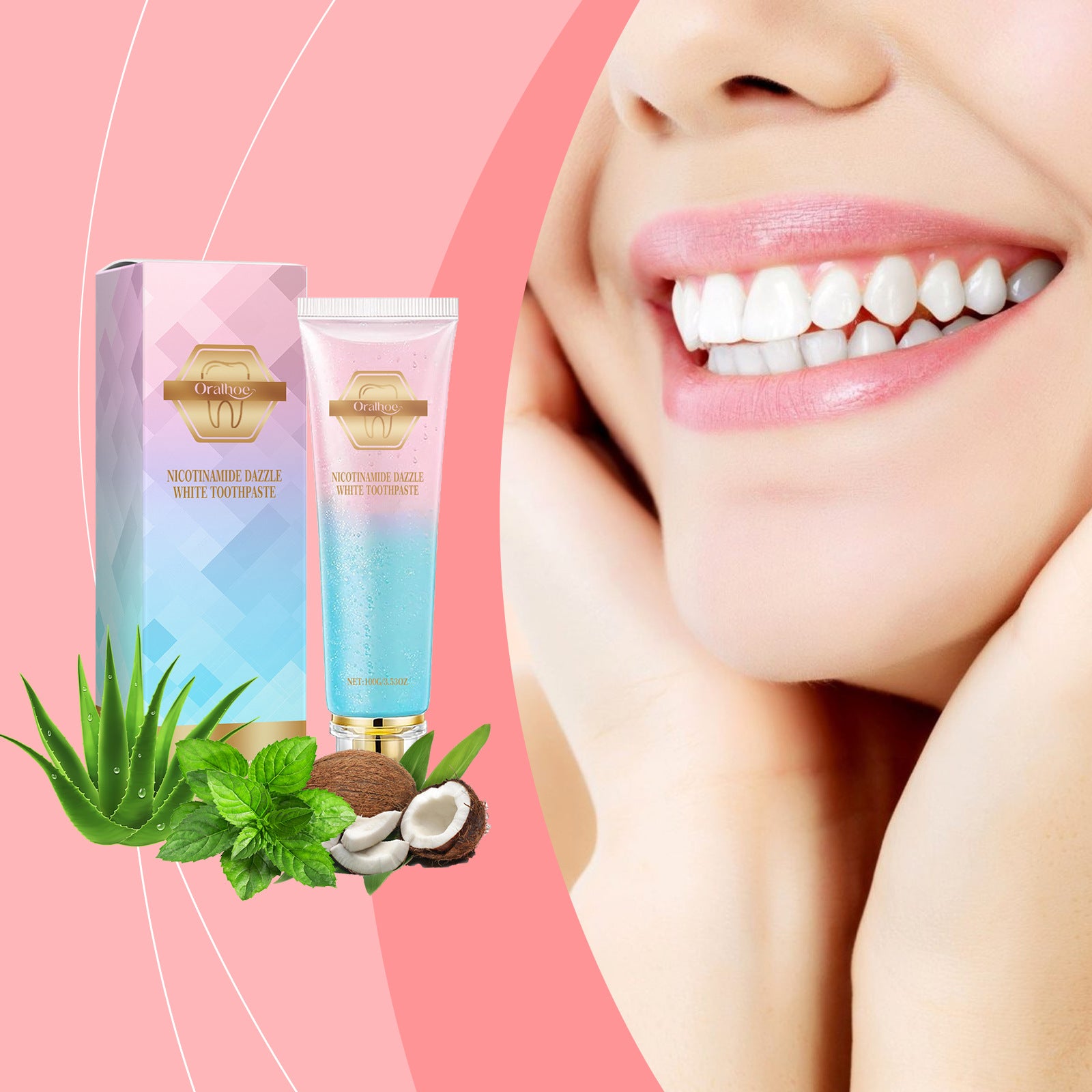 Tidesmit Niacinamide teeth whitening toothpaste for plaque removal, stain reduction, and fresh breath.