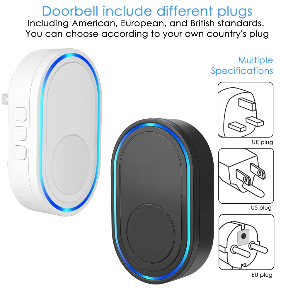 Wireless Doorbell 39 Music LED Flash Security Alarm Outdoor IP65 Waterproof Smart Home Intelligent Door Bell Chime Kit