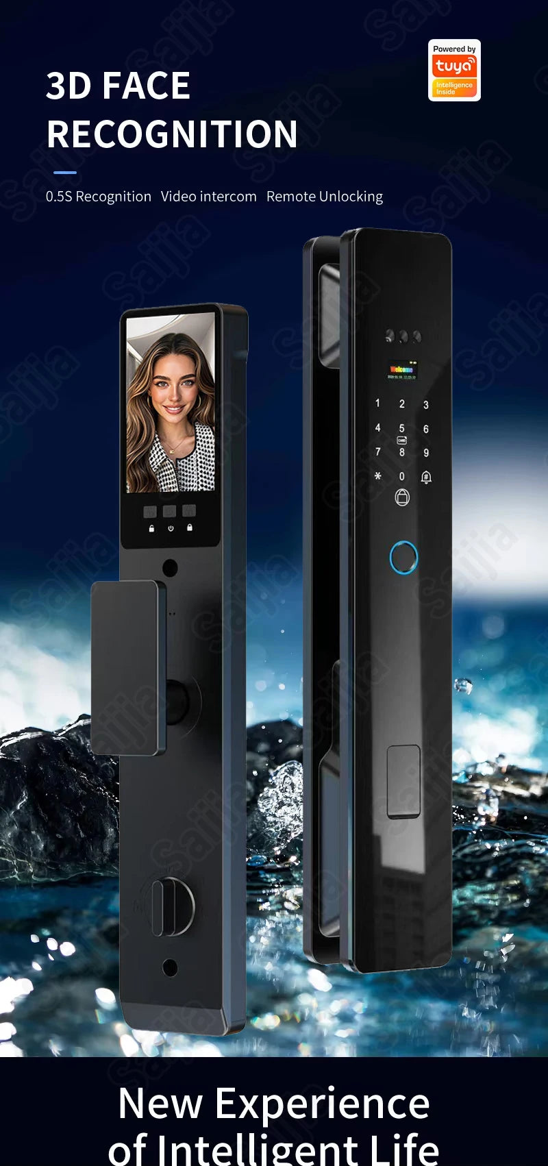 2026 Tuya Palm Smart Door Lock Rfid IC Card Wifi Camera Video Call Security Door Lock Front Door Electric Fingerprint Lock