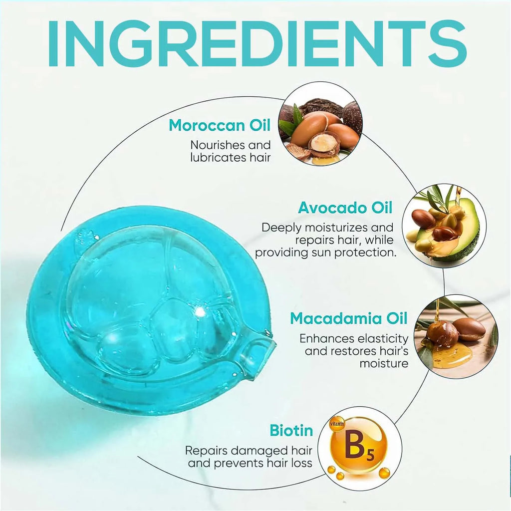Tidesmit magic hair vitamin capsule with keratin, Moroccan oil, biotin for smooth, shiny, and deep hydrated hair.