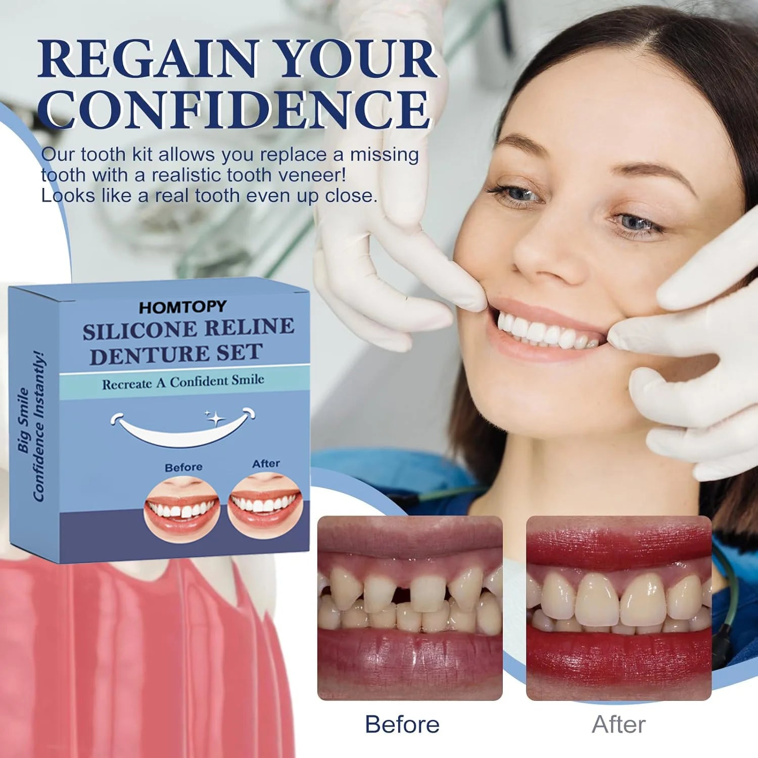 Meticulously Handcrafted Silicone Dentures Natural-Looking False Teeth Home Customizable Design Perfect for Medium-Large Mouths