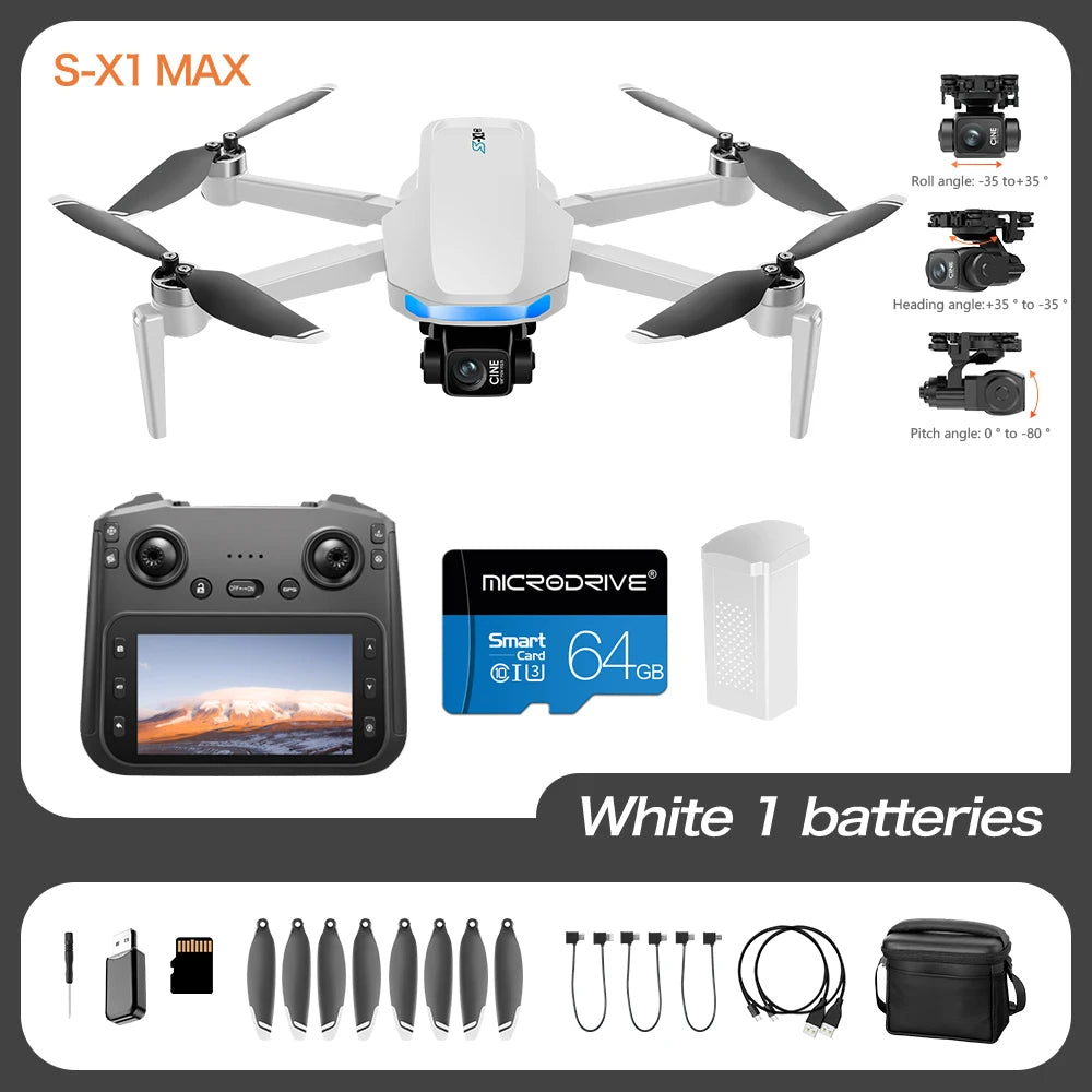 4K Camera Drone with 3-Axis Gimbal GPS Quadcopter - Tidesmit S-X1-3-Axis-W-64G Tidesmit