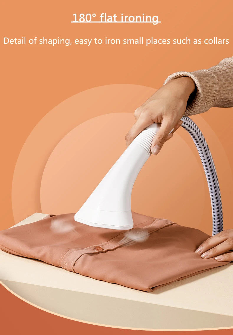 Tidesmit 2L electric garment steamer showing adjustable rod and steam nozzle settings for ten fabric types