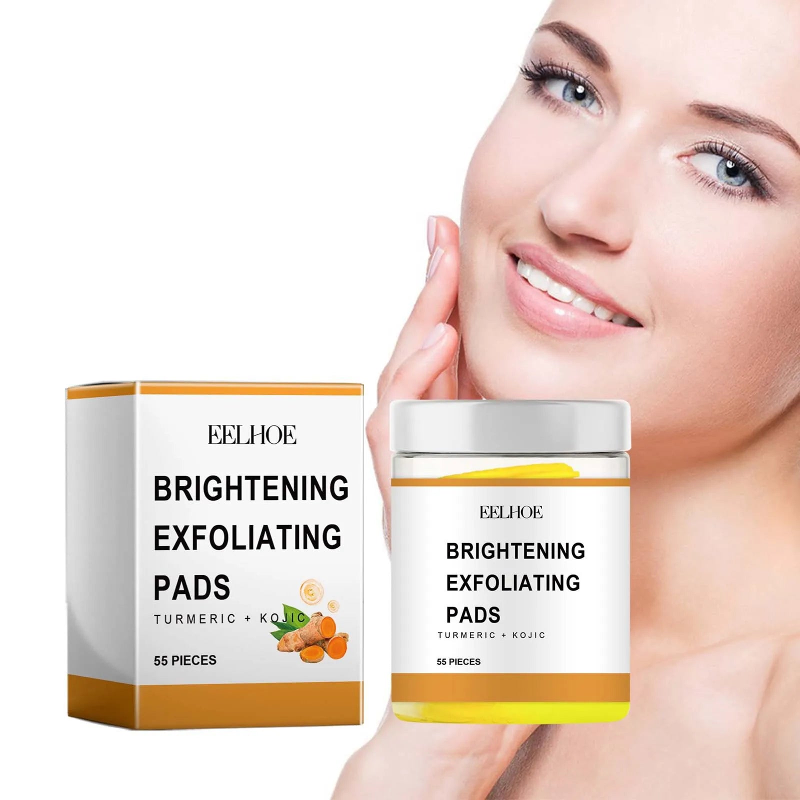 Turmeric Exfoliating Pads for Face Brightening - 55 Pcs Vegan Formula Scrubs Treatments Tidesmit