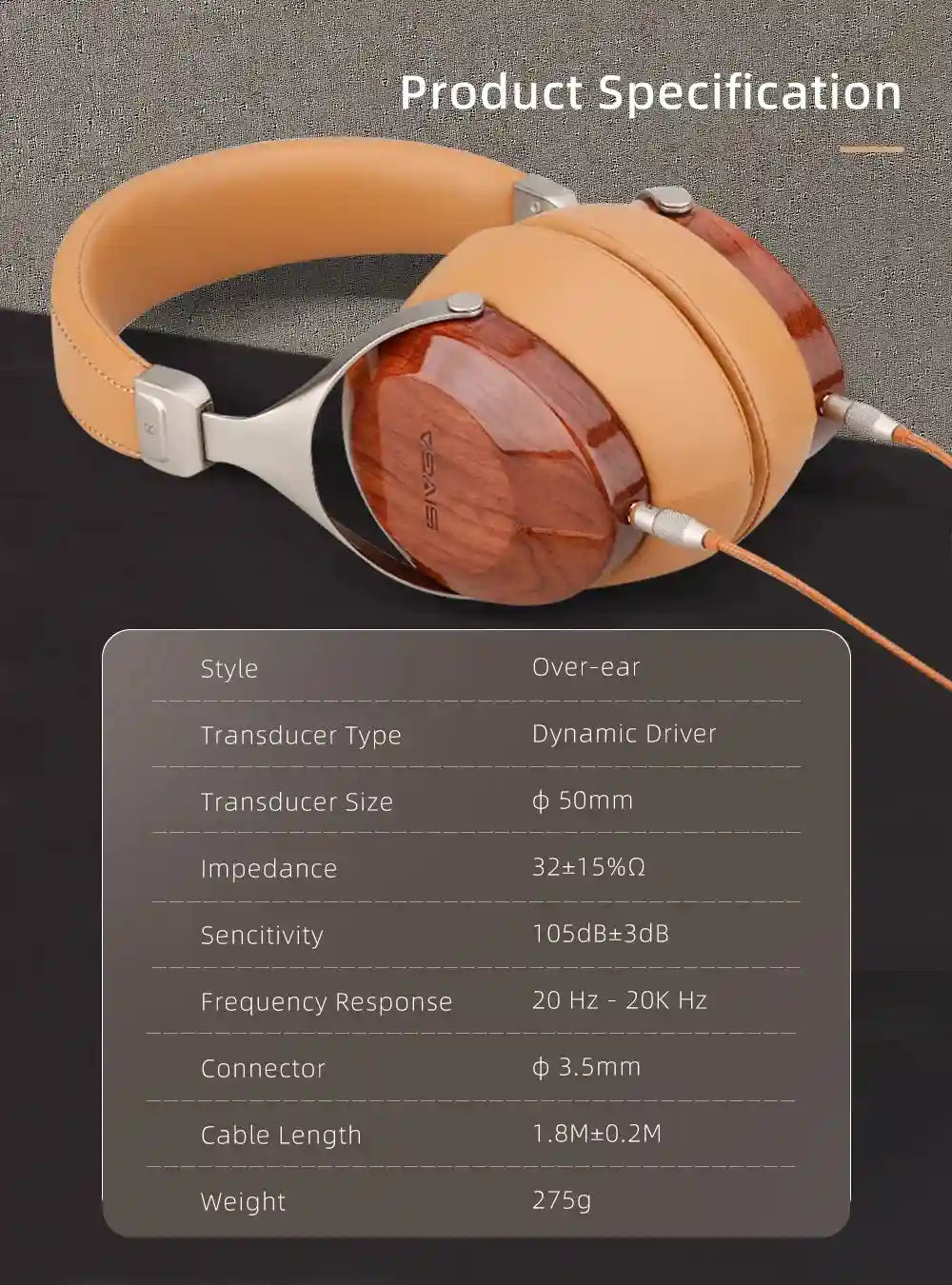 Closed Back Wood Headphones - High Fidelity 50mm Studio Monitor Tidesmit