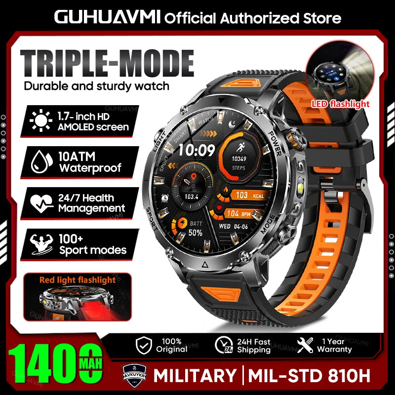 New GPS Sapphire Glass Smartwatch Business men 1.7-inch AMLED Screen Clock 1400mAh Battery 10ATM waterproof Titanium alloy Watch