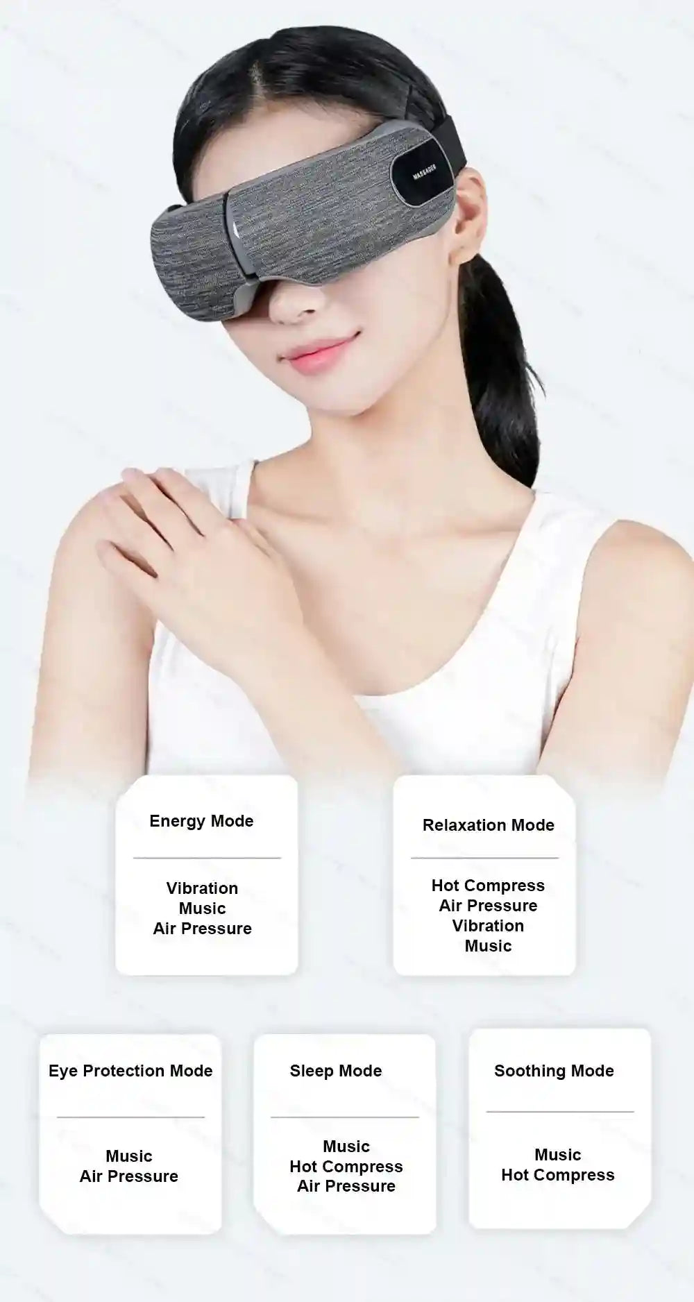 Smart Eye Massager with Heat and Air Compression - Black Eye Massage Instrument Tidesmit