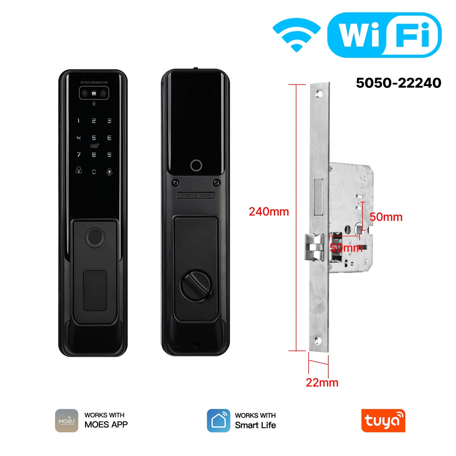 MOES Tuya WiFi Smart Door Lock Facial Palm Vein Recognition Remote Fingerprint Password IC Card Unlock Indoor Battery Powered