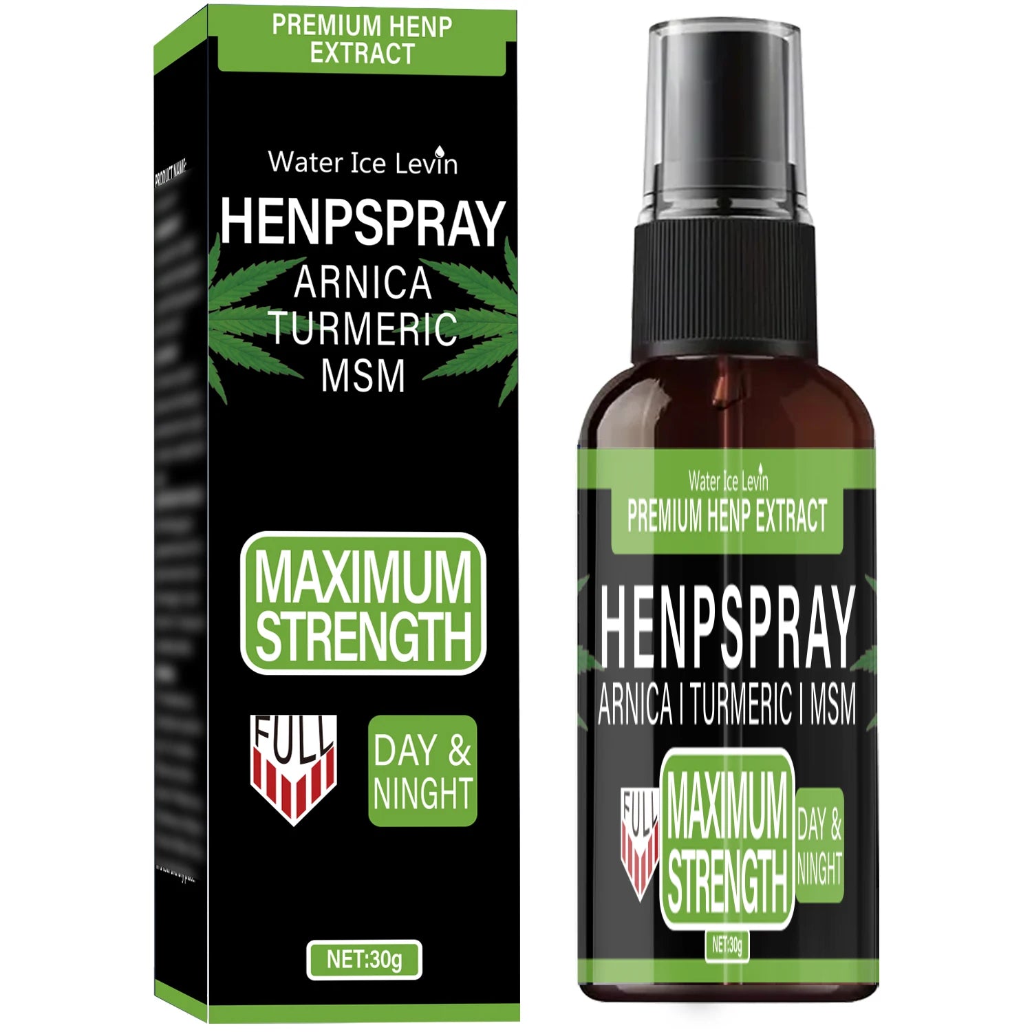 Premium Hemp Spray Extract with Arnica, Turmeric & MSM for Maximum Strength Day & Night Relief & Skin Care.