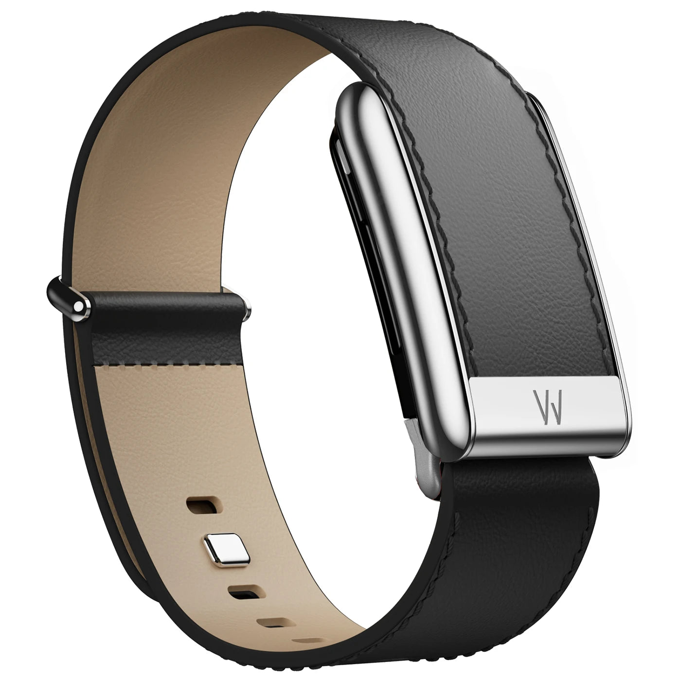 Compatible with Whoop 5.0 Fitness Tracker, featuring a top-layer cowhide leather buckle strap with a bright silver metal U-shape