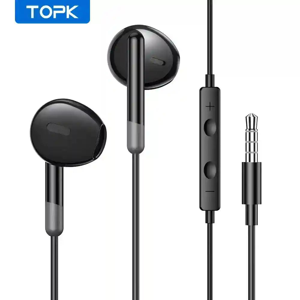 Wired Earphones With Microphone - 3.5mm In-Ear Noise Isolating Headset Black F24 Tidesmit