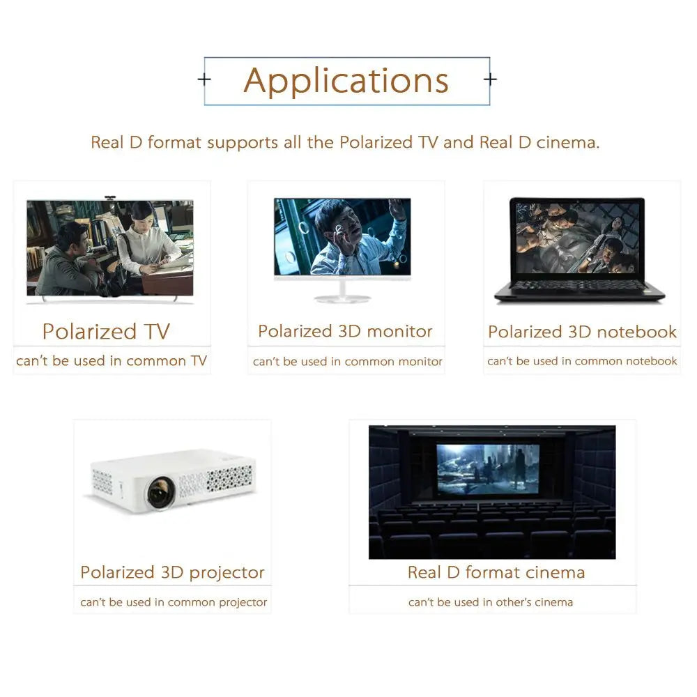 3D Polarized Glasses for Passive TV and Projectors - Black Tidesmit