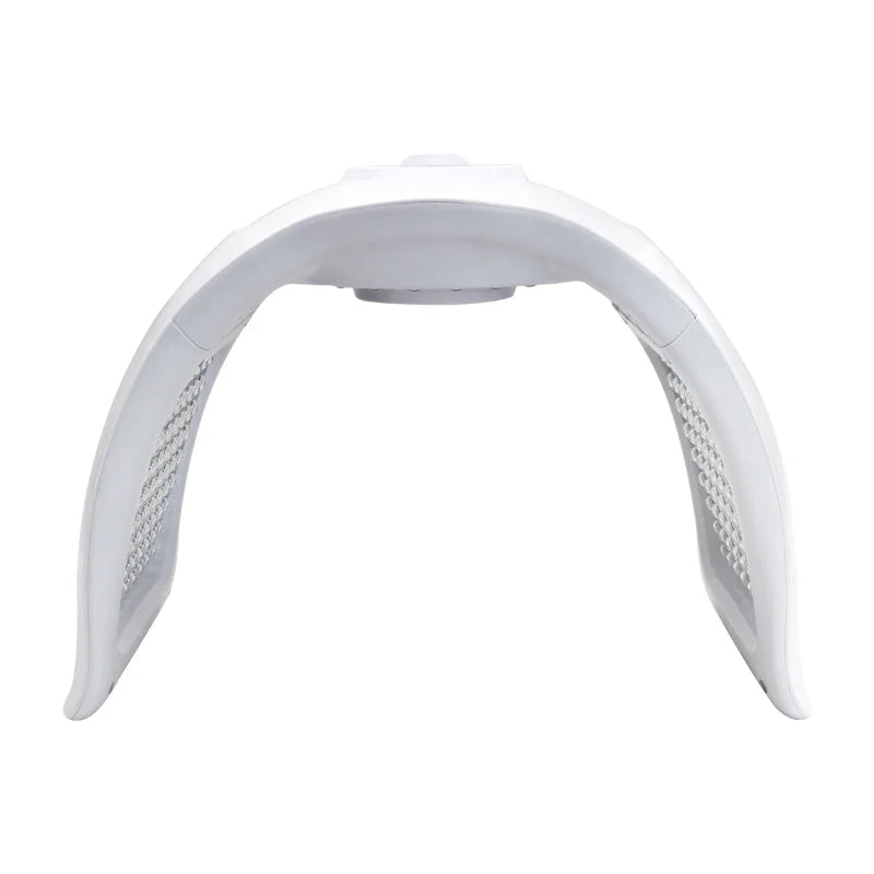 White arched LED light therapy device for facial skincare with inward-facing light panels.