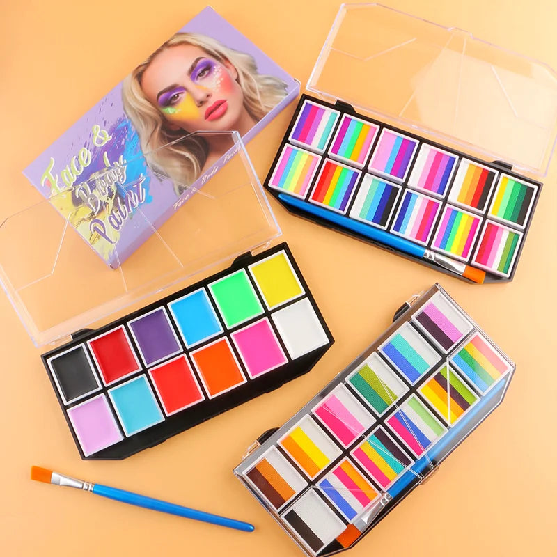 Tidesmit 12 color water-soluble face body paint palette detail view for professional Halloween cosplay makeup art