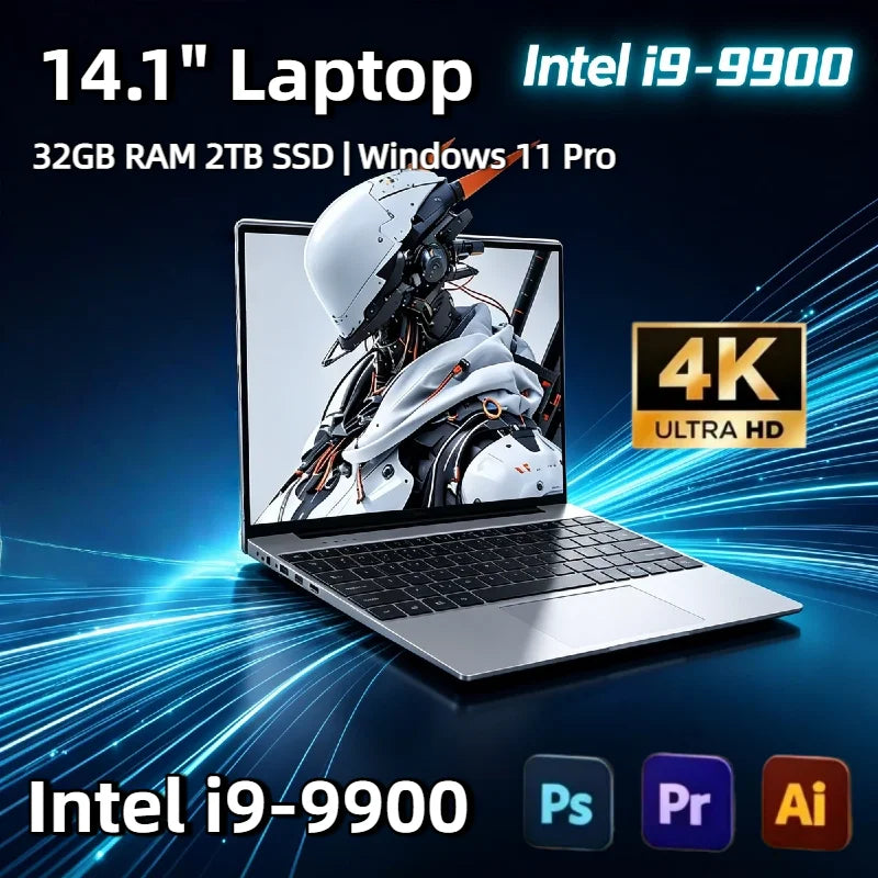 2026 NEW 14.1 Inch Ultra Slim Laptop Intel Core i9 9900 32GB RAM 2TB SSD Windows 11 Gaming Gamer Office Notebook 1920x1080 Pro