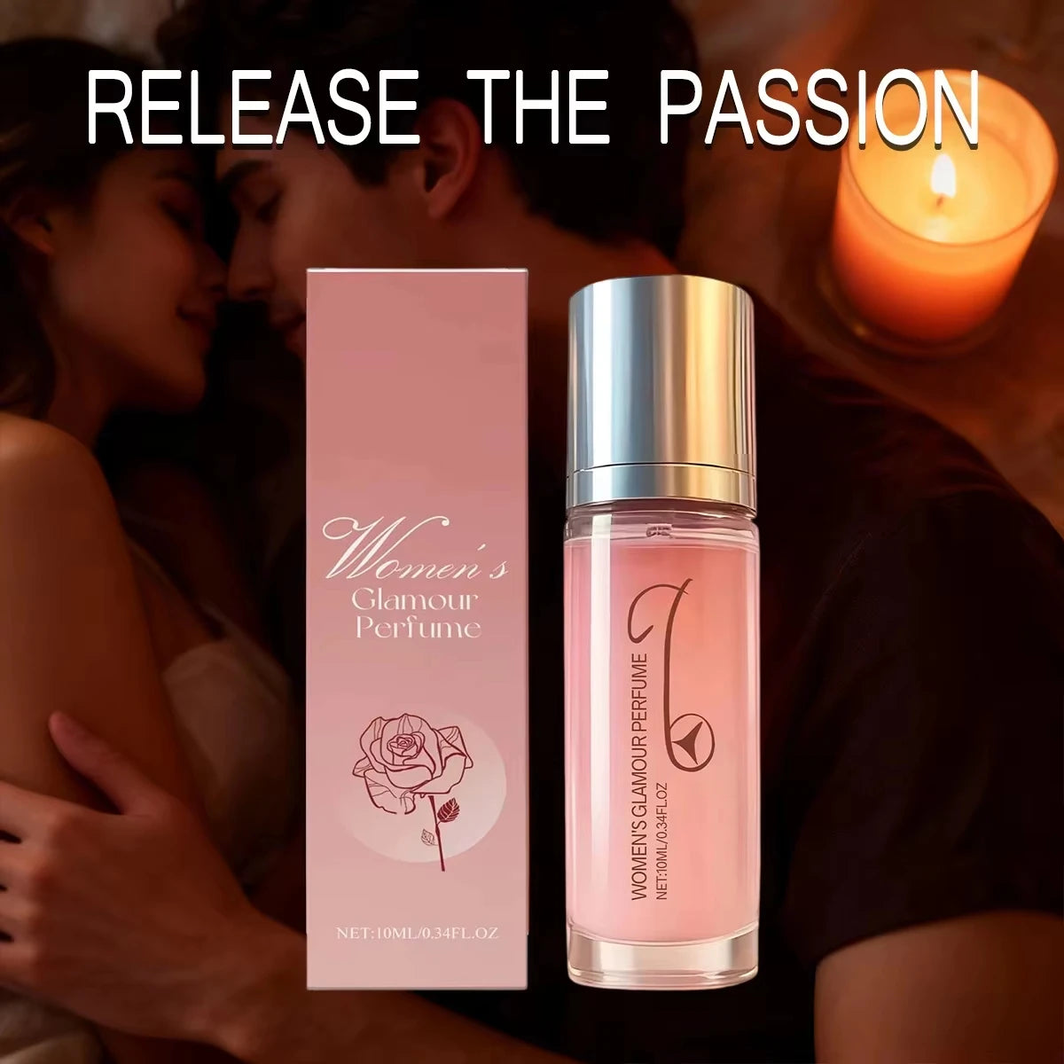 Women’s Glamour Rose perfume rollerball, long-lasting floral scent, portable 10ml glass bottle for fresh daily wear.