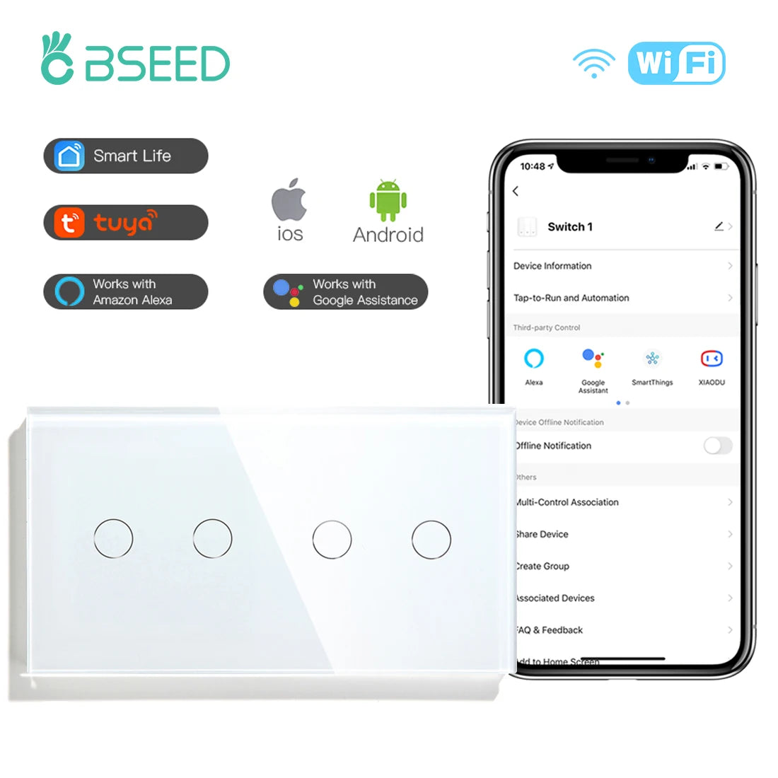 WiFi Smart Wall Switch with USB-C Port - Glass Panel Tidesmit 2G 2G Switch EU standard Tidesmit