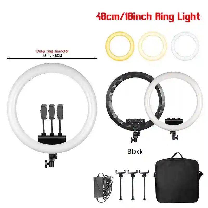 18 Inch Ring Light with Tripod Stand - Adjustable Professional LED Lamp Just Black limbed Tidesmit