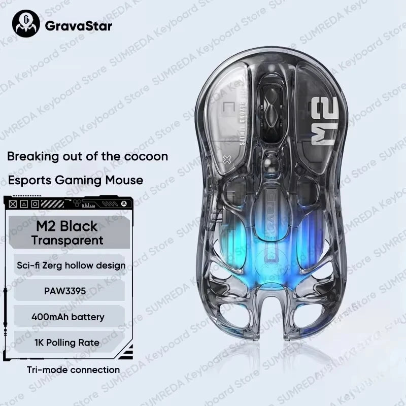 GravaStar Mercury M2 M1 Wireless Gaming Mouse Alloy 26000 DPI PAW3395DM Sensor Lightweight Hollowed Out Design RGB E-sports Mice