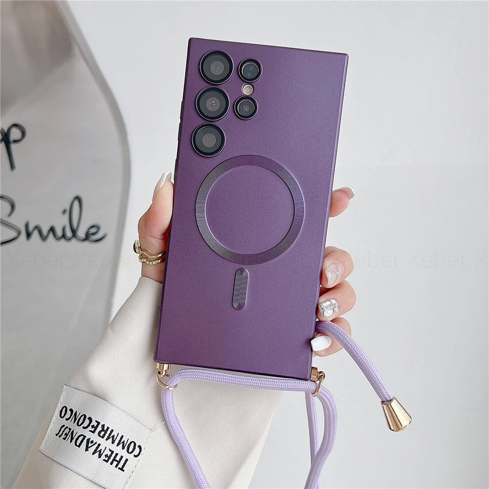 Samsung S25 Ultra Magnetic Case with Detachable Crossbody Lanyard Strap Purple Case & Strap Tidesmit