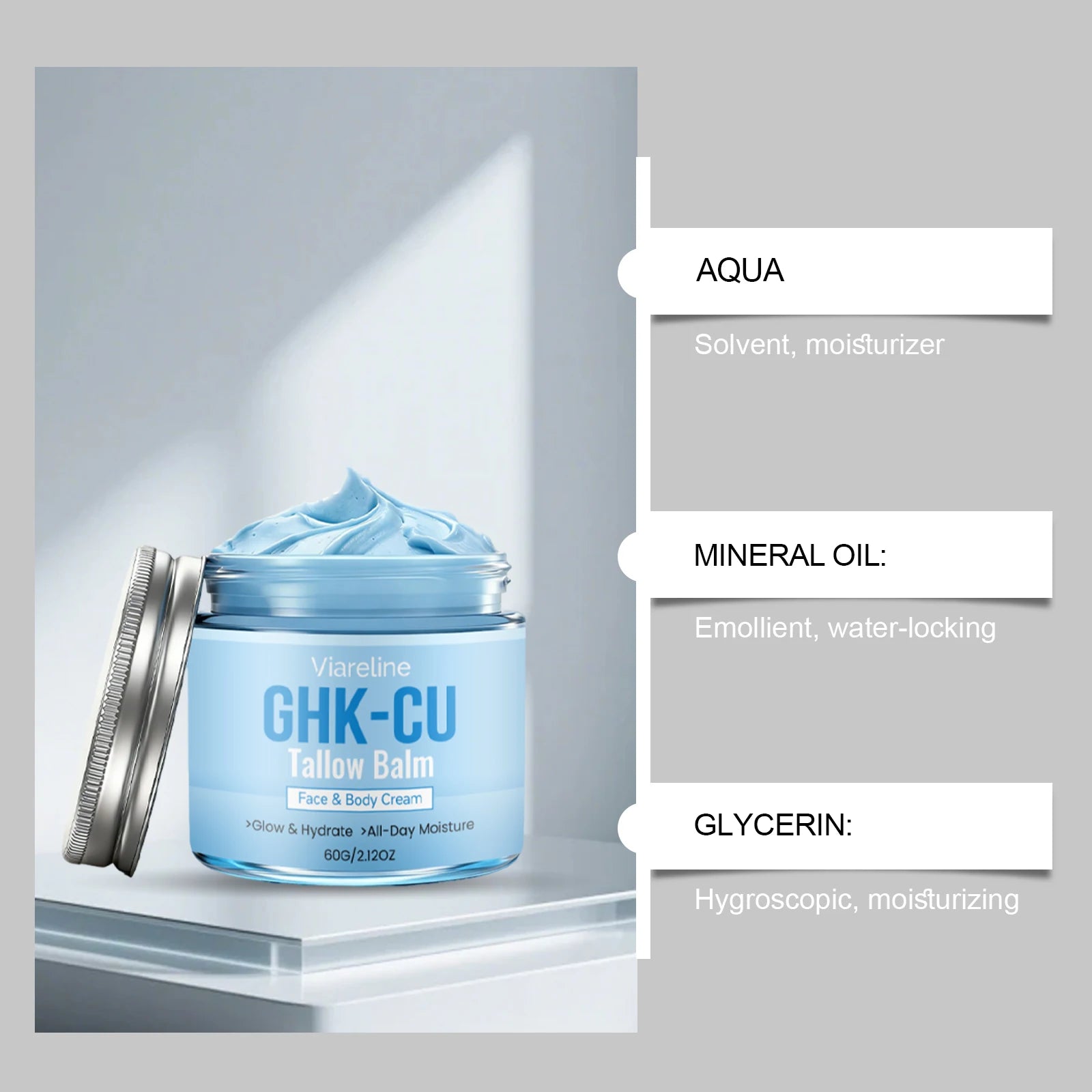 Copper Peptide Tallow Balm Blue Tansy Manuka Honey Face & Body Moisturizer Dry Sensitive Skin Natural Healing Grass Fed 60g