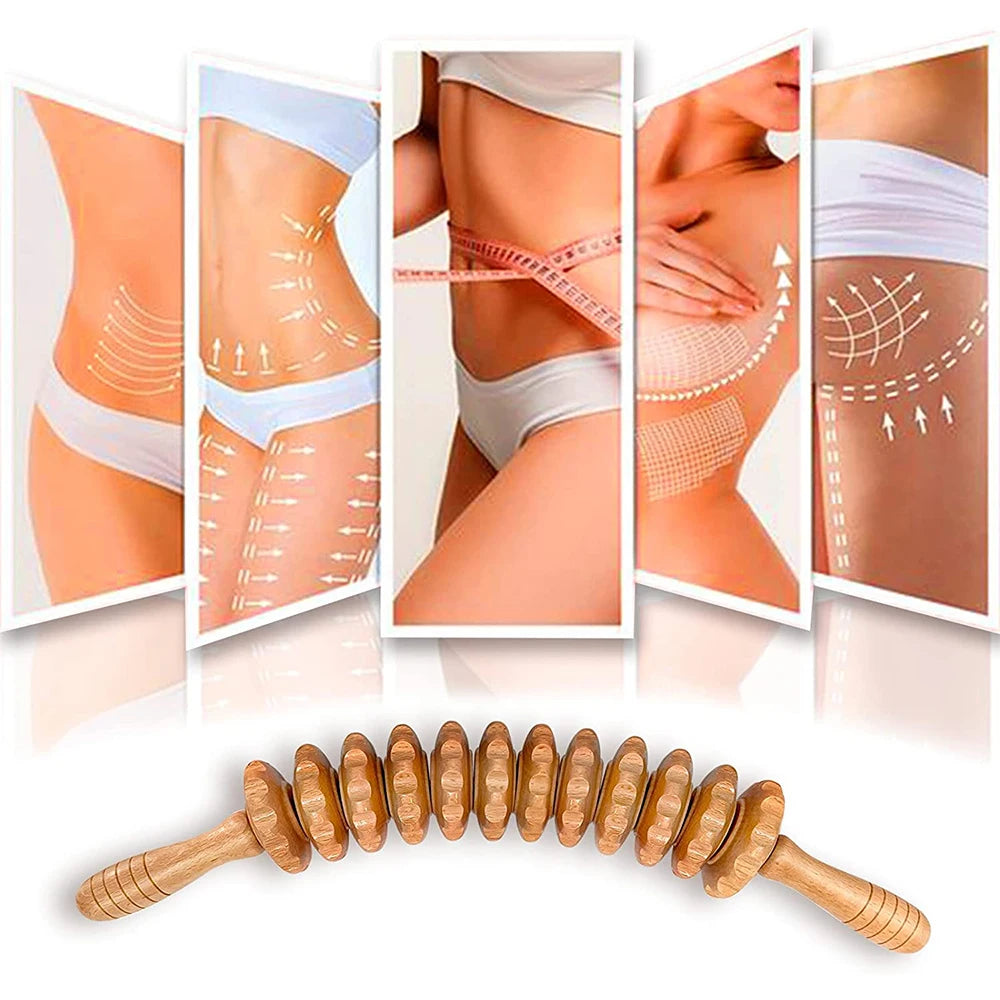 Wooden Lymphatic Drainage Roller - 12 Wheel Muscle Relief Tool Back Massage Instrument Tidesmit